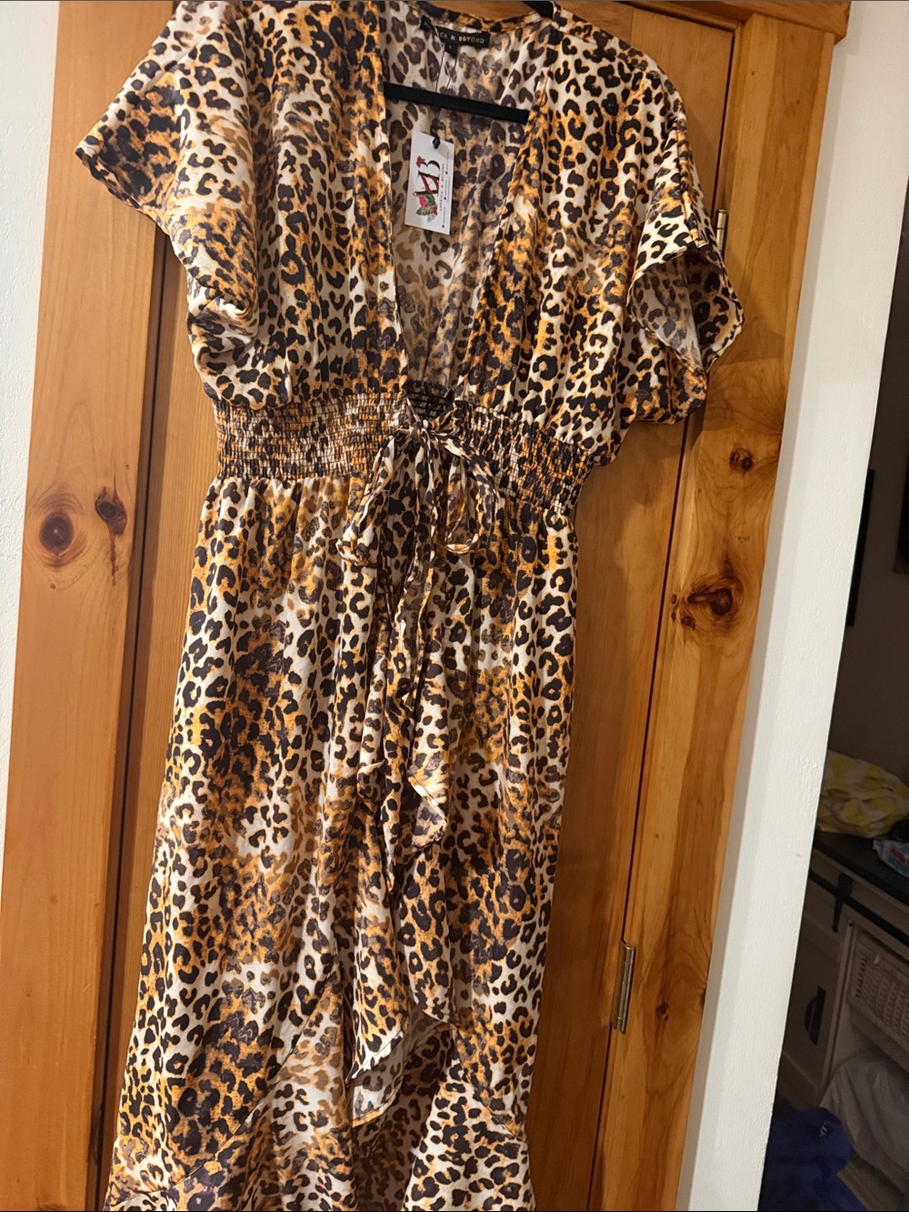 America & beyond Leopard Print Swim Cover-Up Duster Dress Brown/Black Large